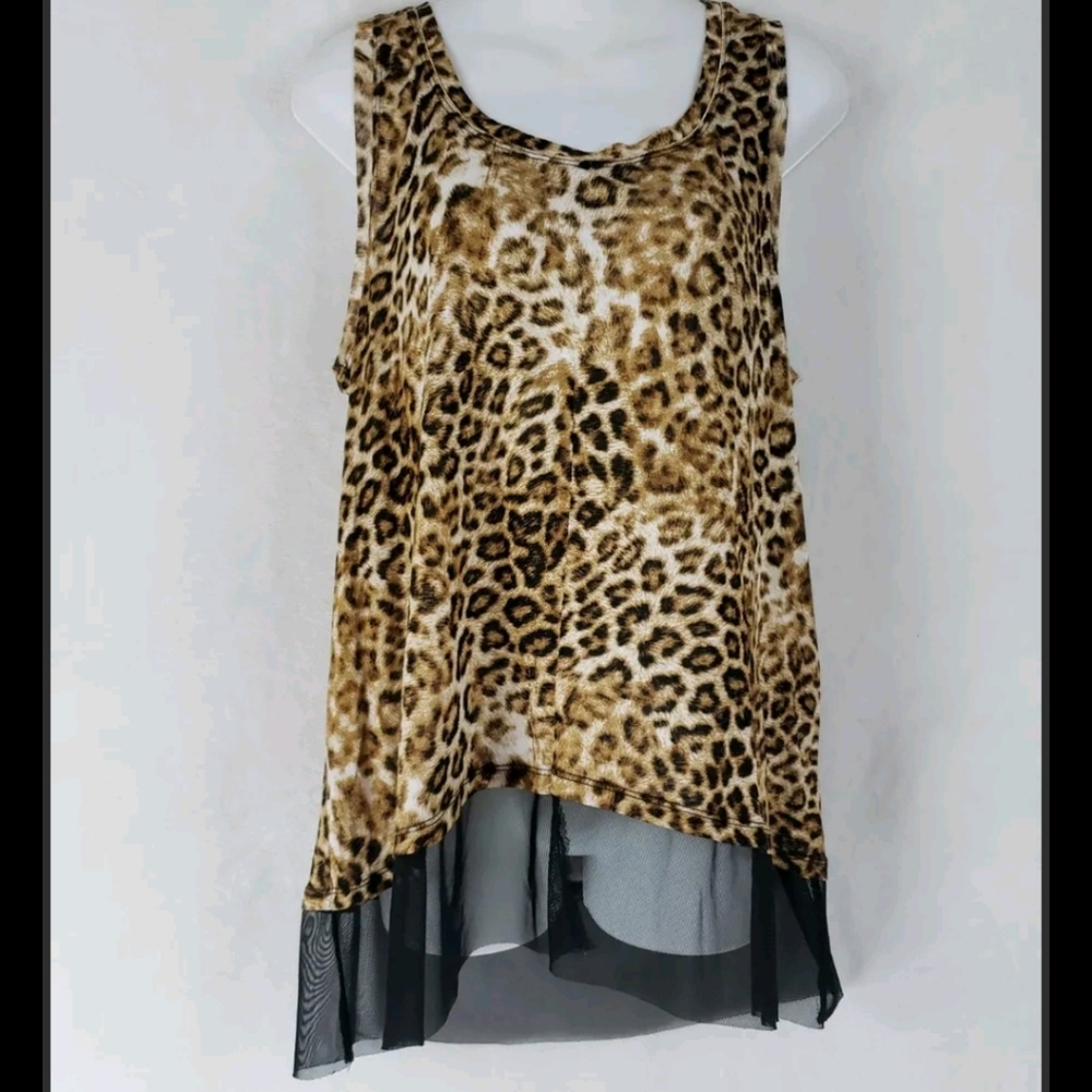 Jennifer Lopez mesh leopard sleeveless  tank top